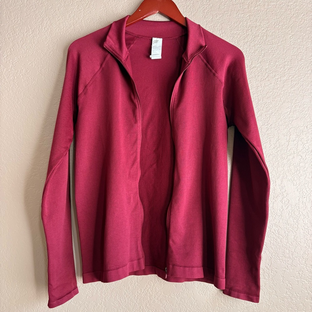 Fabletics Black Cherry Ribbed Full Zip Jacket Siz… - image 2